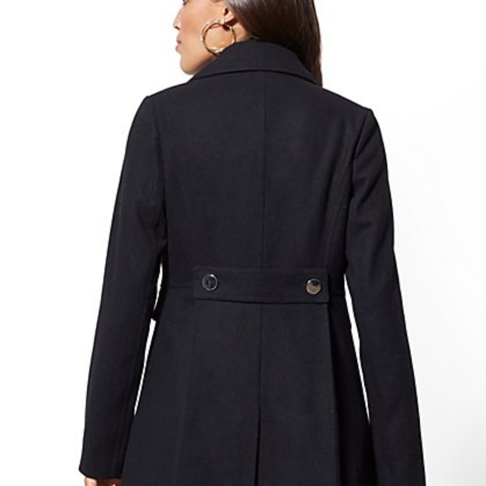 New York And Company Wool Blend Pea Coat Black 8 - Picture 1 of 7